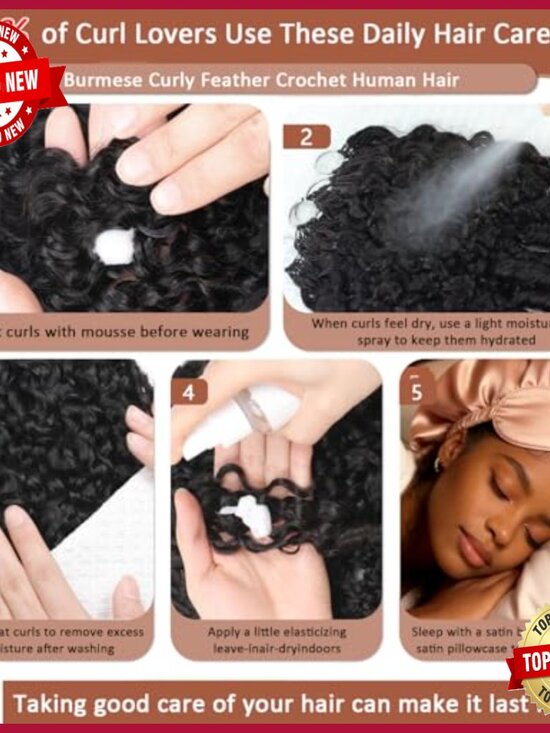 18 Inch Human Hair Extensions, Pre-Separated Curly Crochet Bundles, 125g main image 5